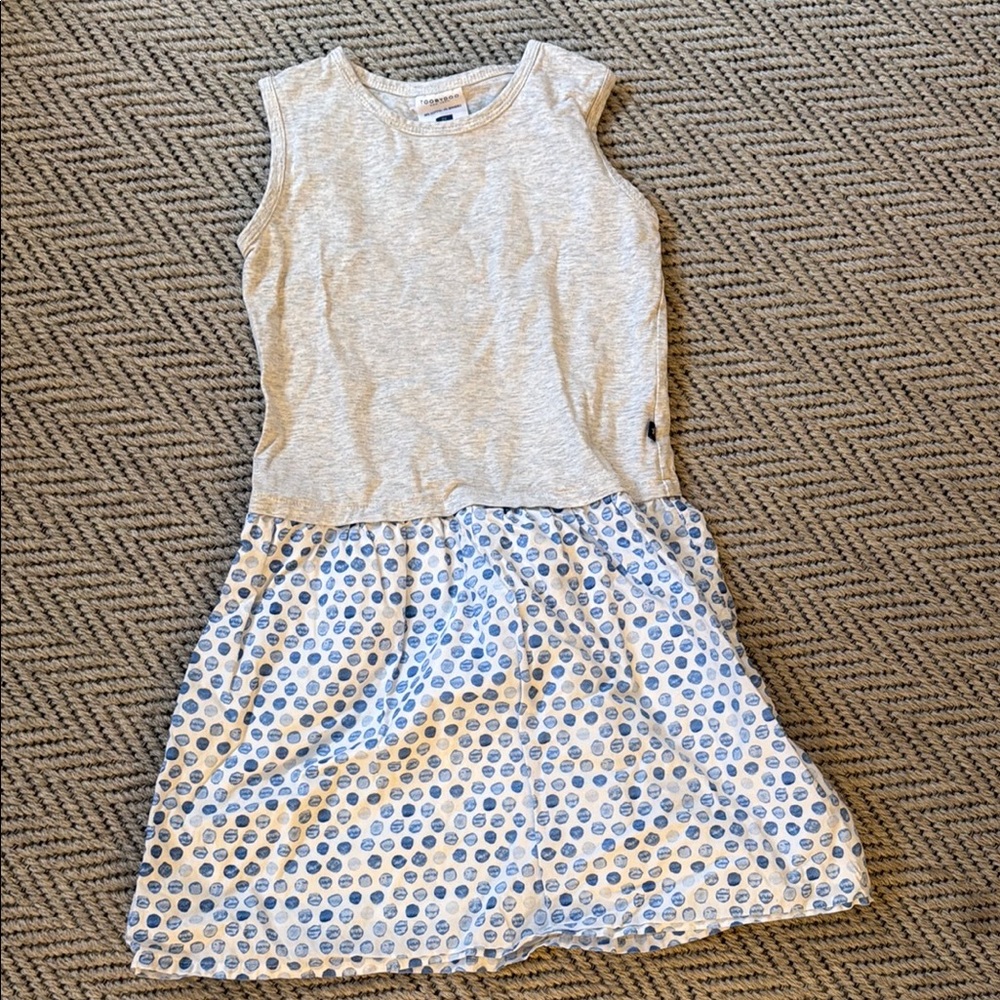 Toobydoo Grey dress with White & Blue Dot Skirt